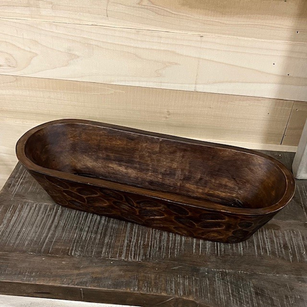 Oval Wooden Bowl with Imprints - 15.75"