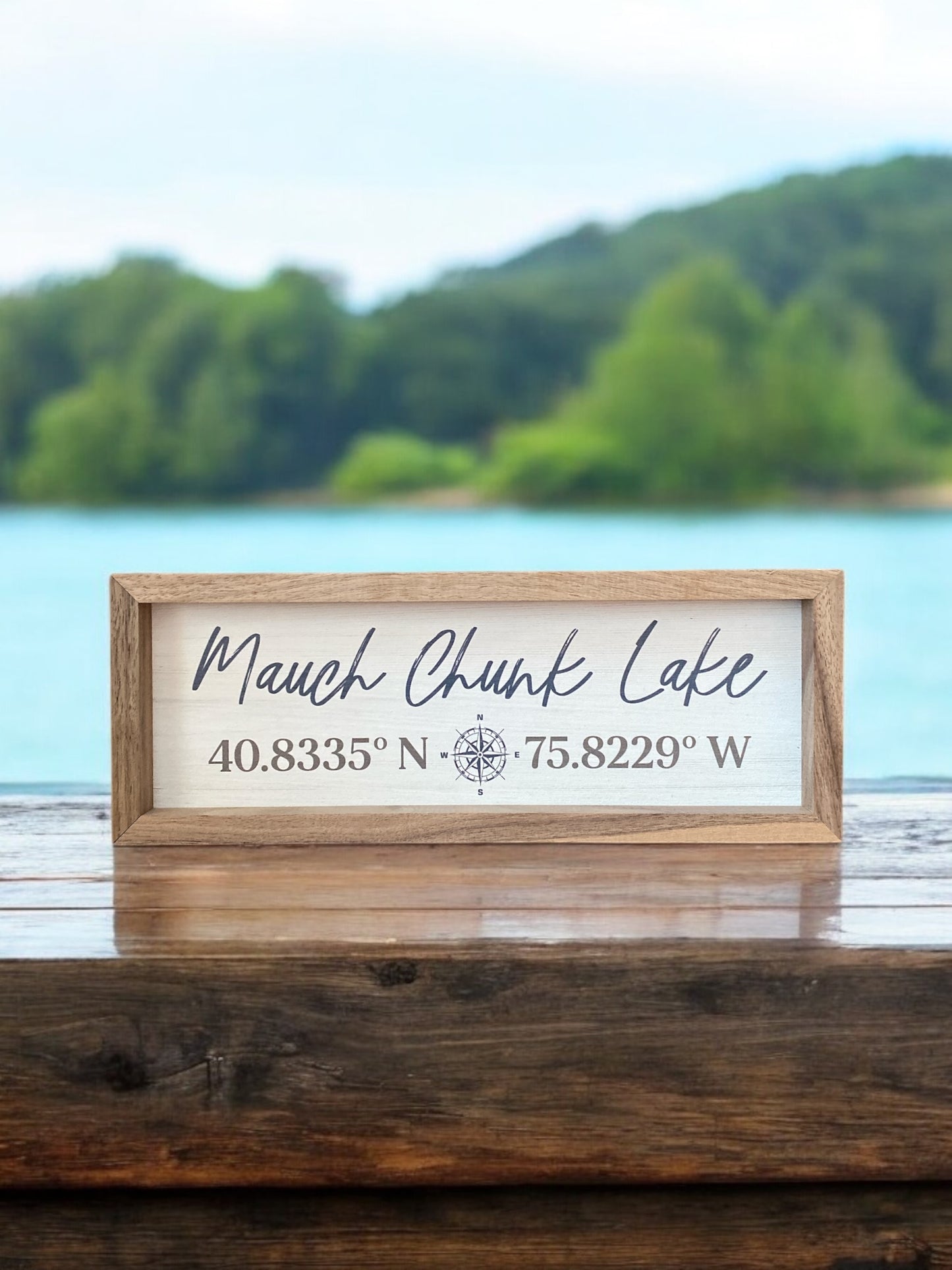 Mauch Chunk Lake Coordinates And Compass - 12"x4"x1.5"