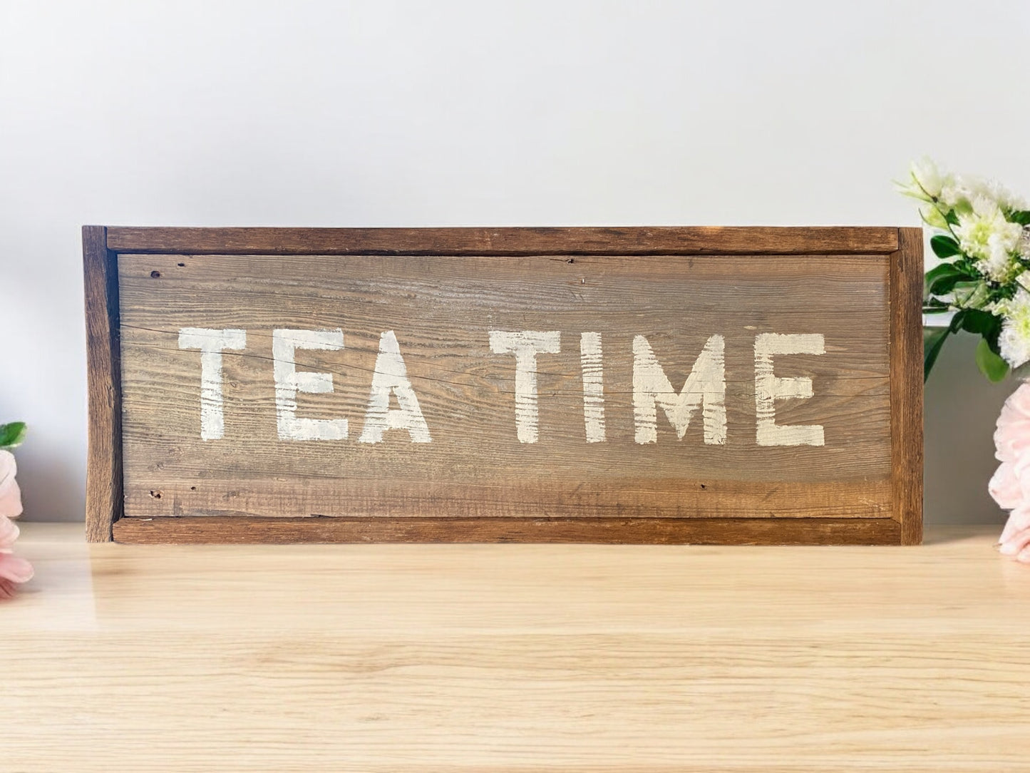 Tea Time Rustic Wooden Sign - 29"x11"x2"