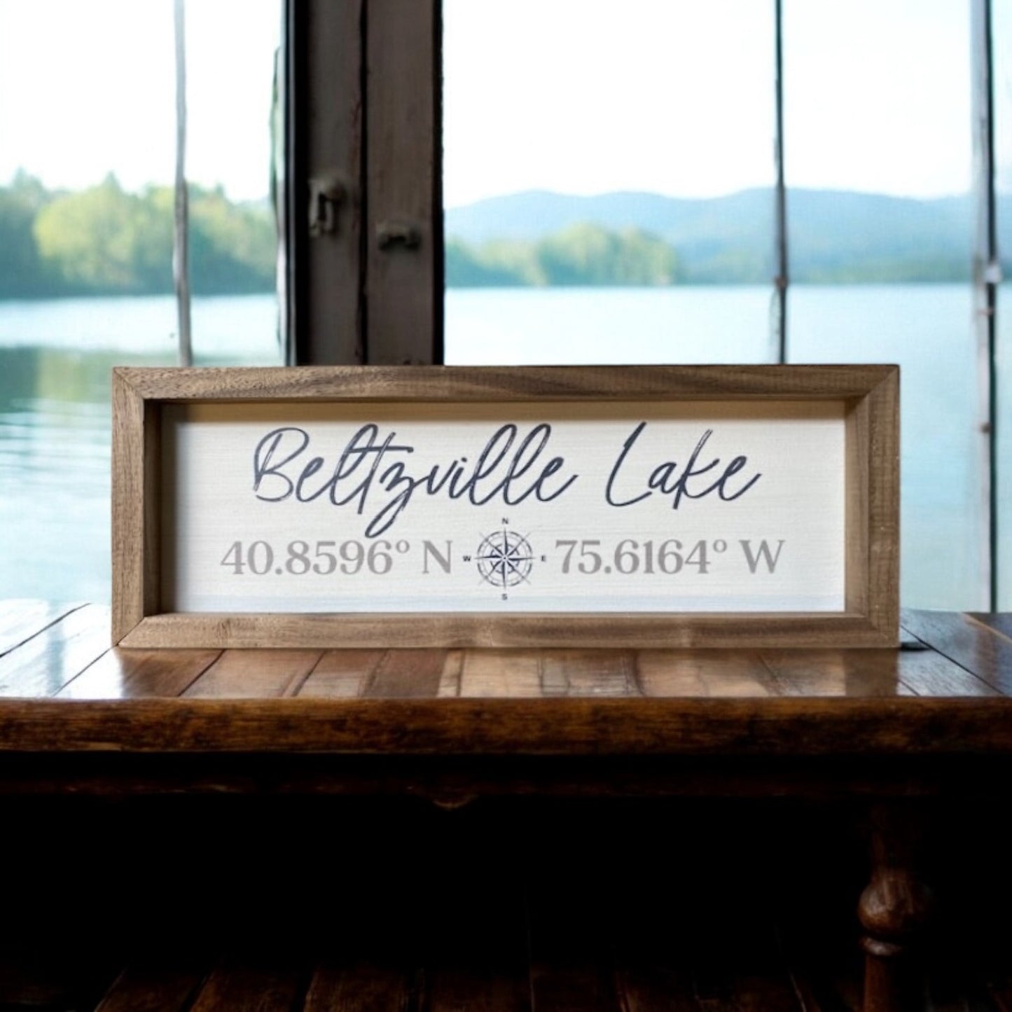 Beltzville Lake Coordinates And Compass - 12"x4"x1.5"