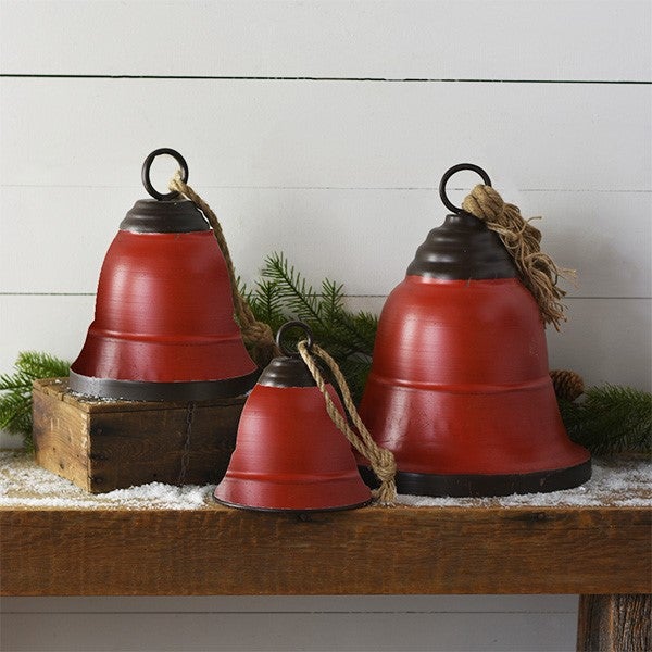 Large Red Tin Bells - Set of 3