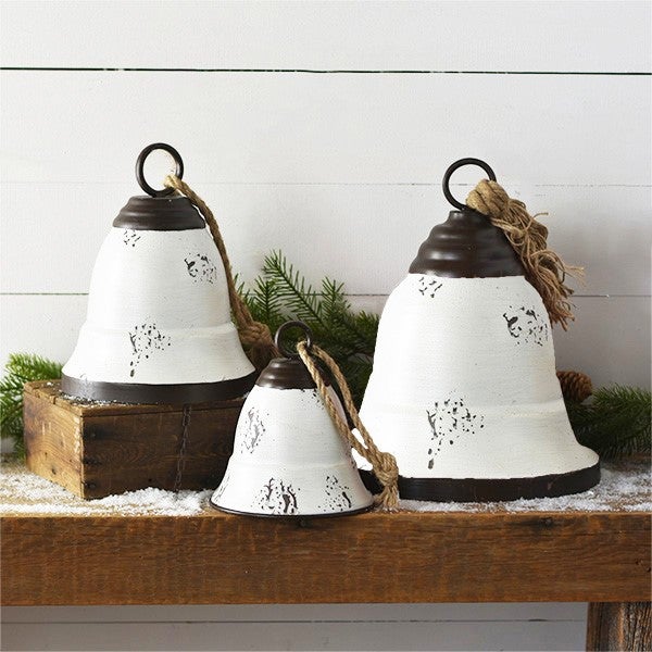 Large White Tin Bells - Set of 3