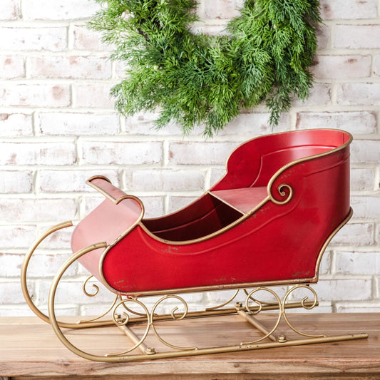 Red Metal Santa Sleigh - 25"