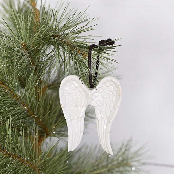 White Ceramic Angel Wings Ornament - 3.5"x2.75"