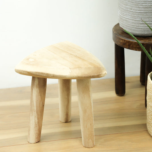 Carved Natural Wood Stool - 13"x10"