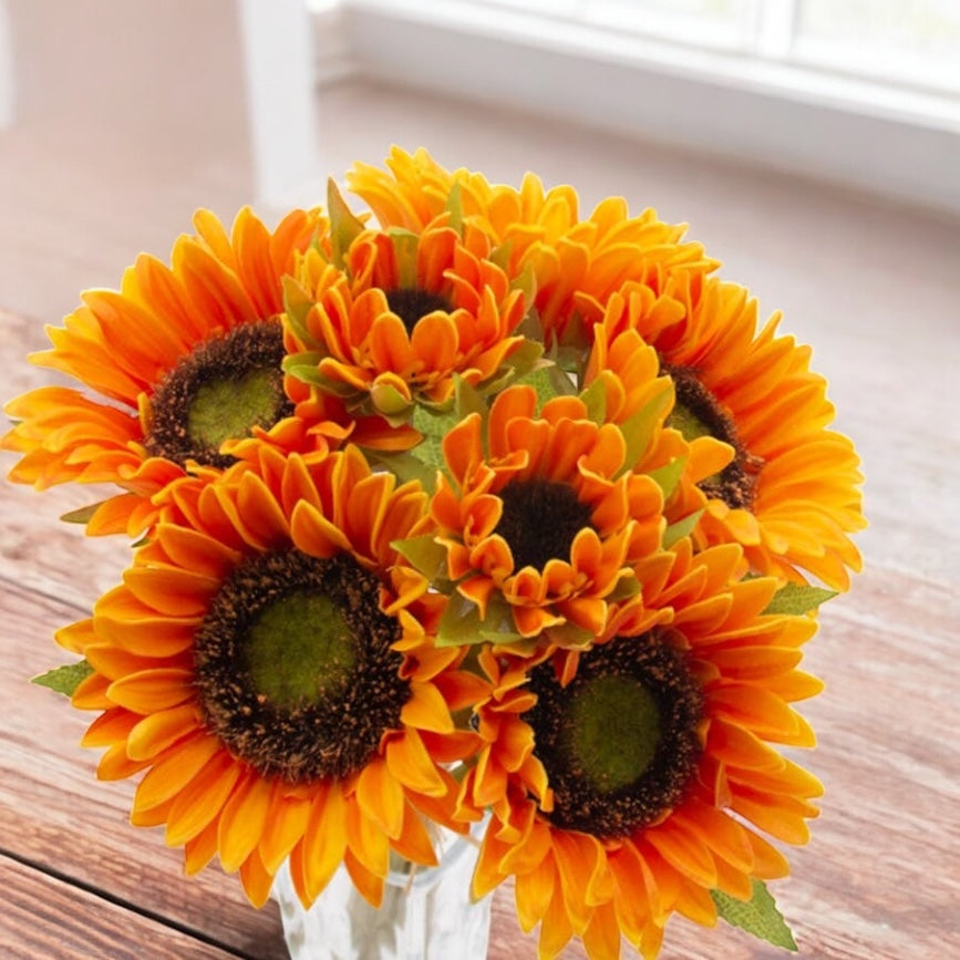 Real Touch Orange Sunflower Bouquet - 13"