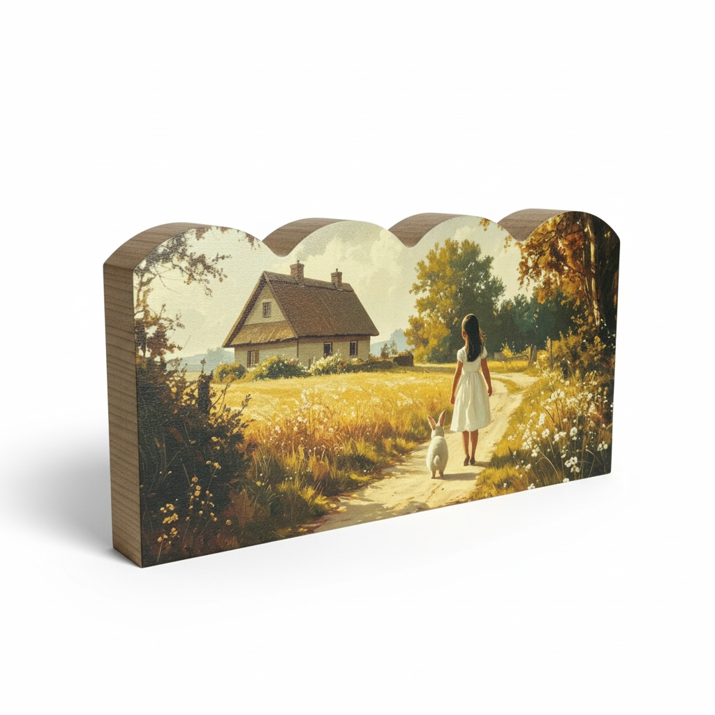 Girl With Bunny Scalloped Wooden Sign - 8"