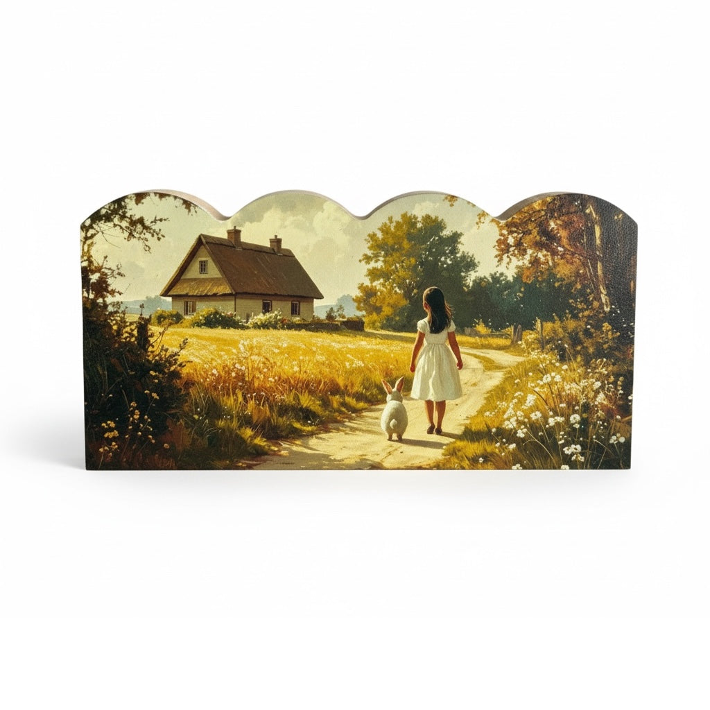 Girl With Bunny Scalloped Wooden Sign - 8"