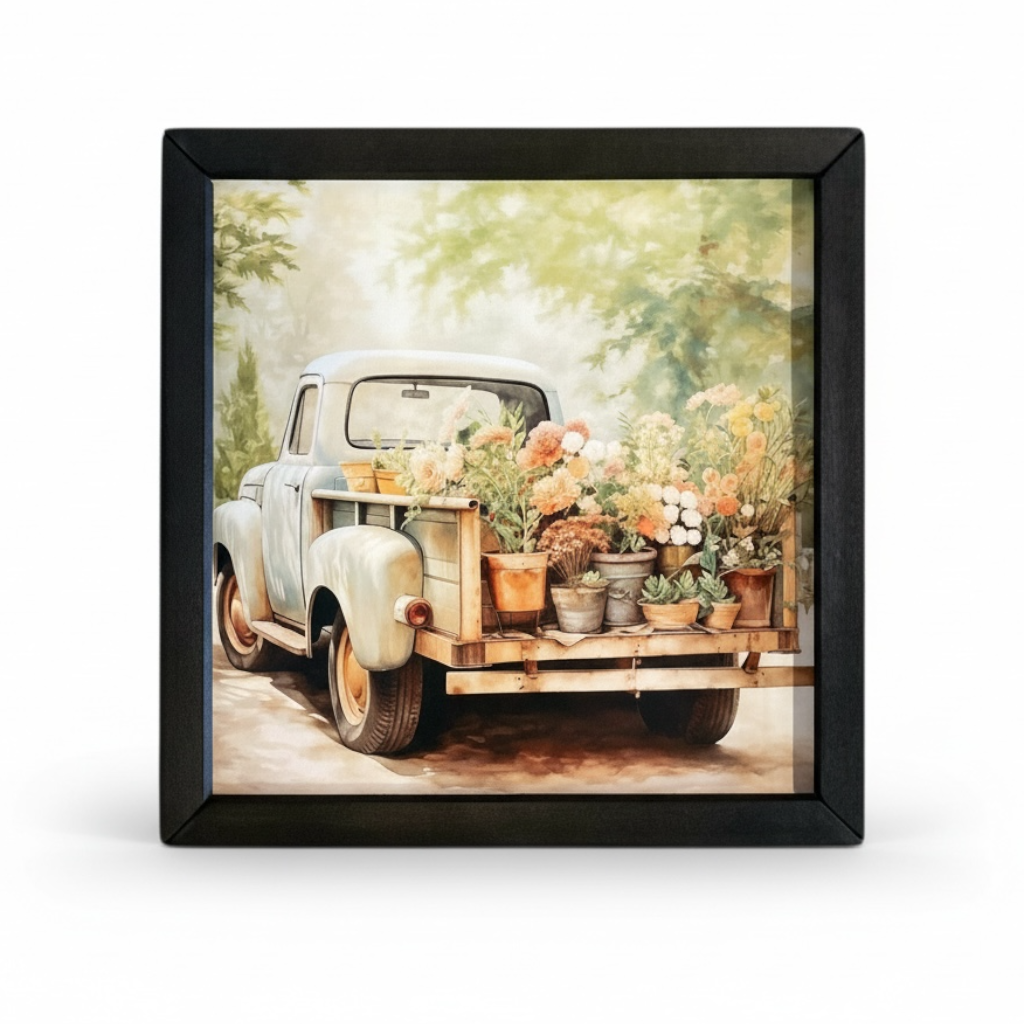 Flower Bed Vintage Truck Box Frame Art - 12"x 12"
