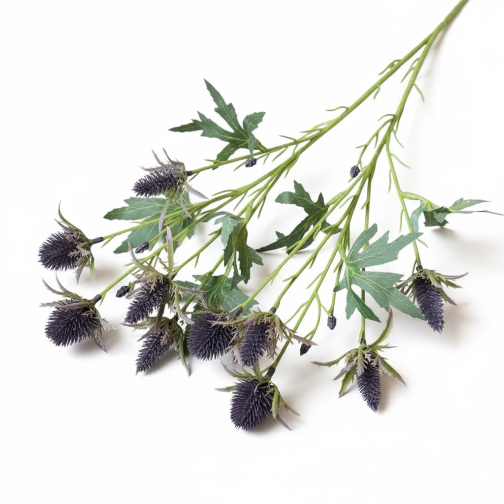 Deep Plum Thistle Eryngium Sea Holly Spray - 26"