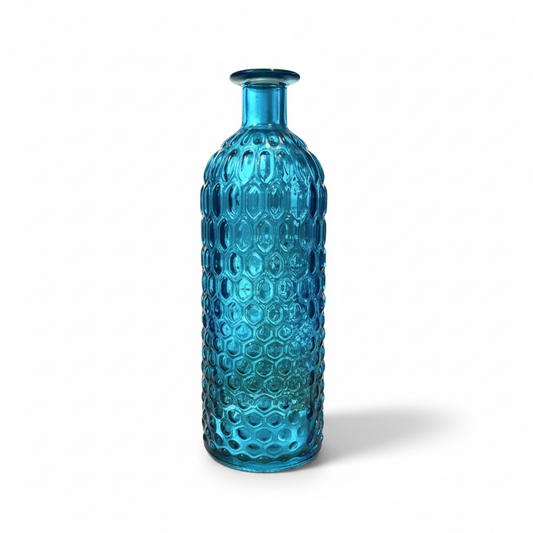 Narrow Mouth Textured Blue Glass Vase - 8"