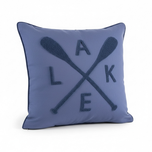 Lake Embroidered Pillow - Blue - 18"
