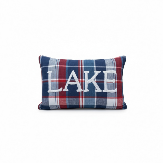 Picnic Plaid Lake Embroidered Pillow - 8"x12"