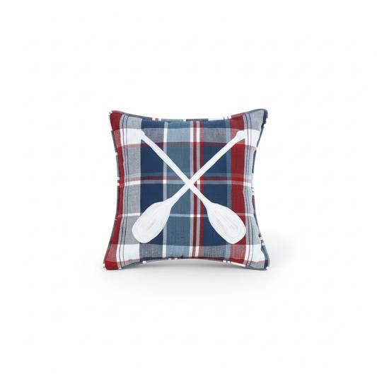 Picnic Plaid Oars Embroidered Pillow - 10"x10"