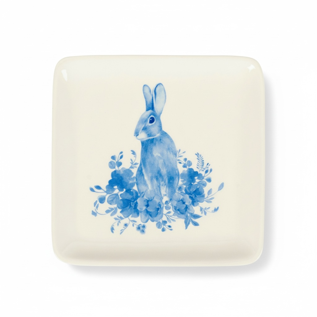 Small Blue Floral Rabbit Plate - 6"x6"