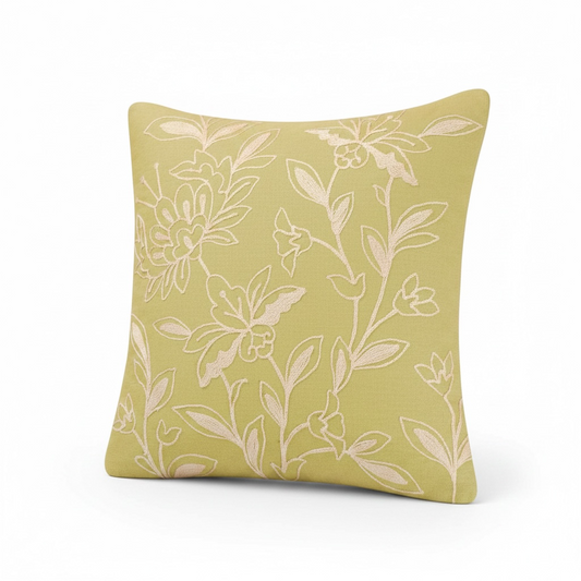 Green Floral Quilted Throw Pillow - 16"x16"