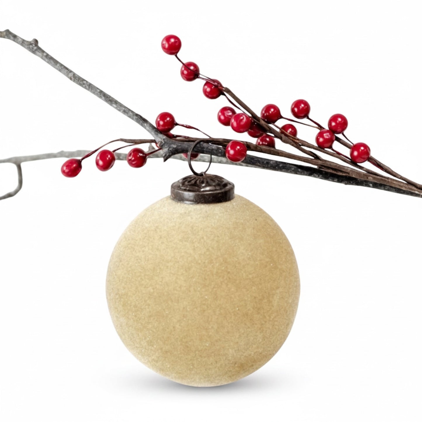 Tan Velvet Ball Ornament - 4"