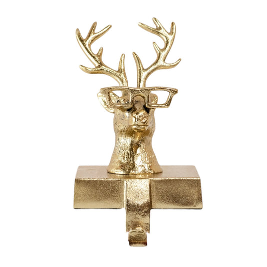 Gold Eyeglasses Reindeer Stocking Holder