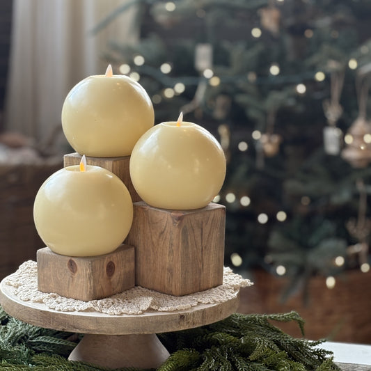 Cream Ball Moving Flame Flameless Candle with Timer - 4.5"