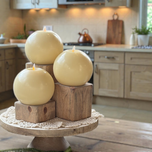 Cream Ball Moving Flame Flameless Candle with Timer - 4.5"