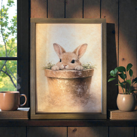 Peeping Bunny in Pot Artwork - 13"x17"