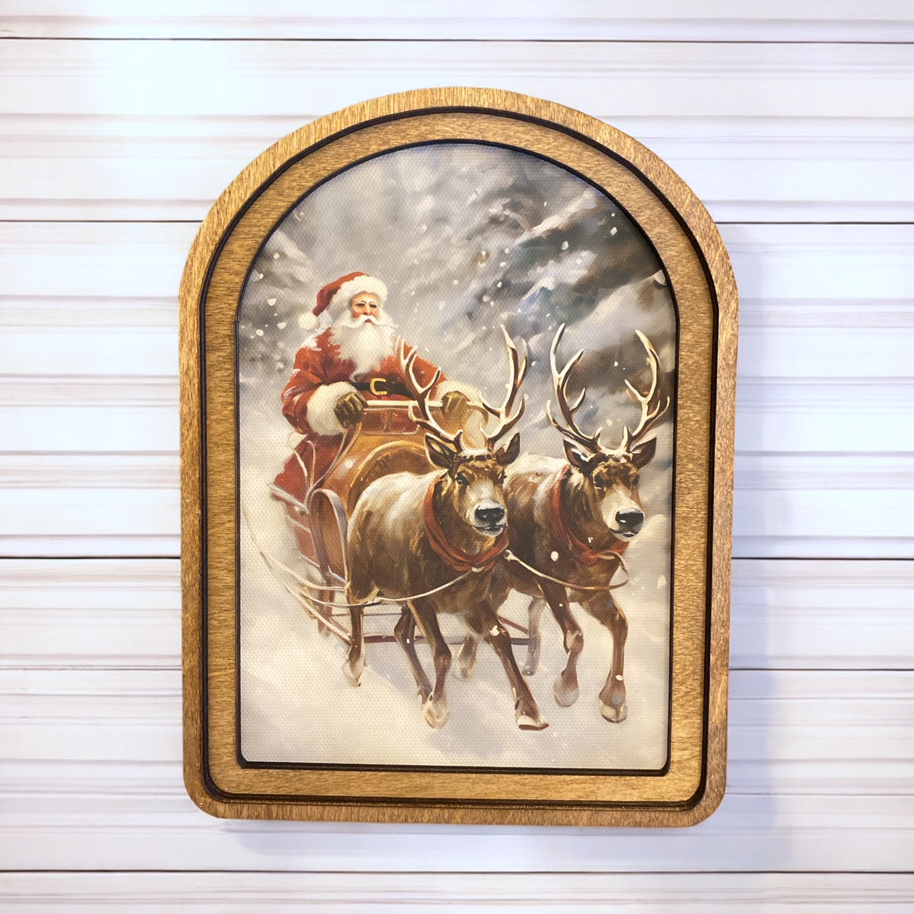 Arch Top Santa Sleigh Framed Canvas - 8"x6"