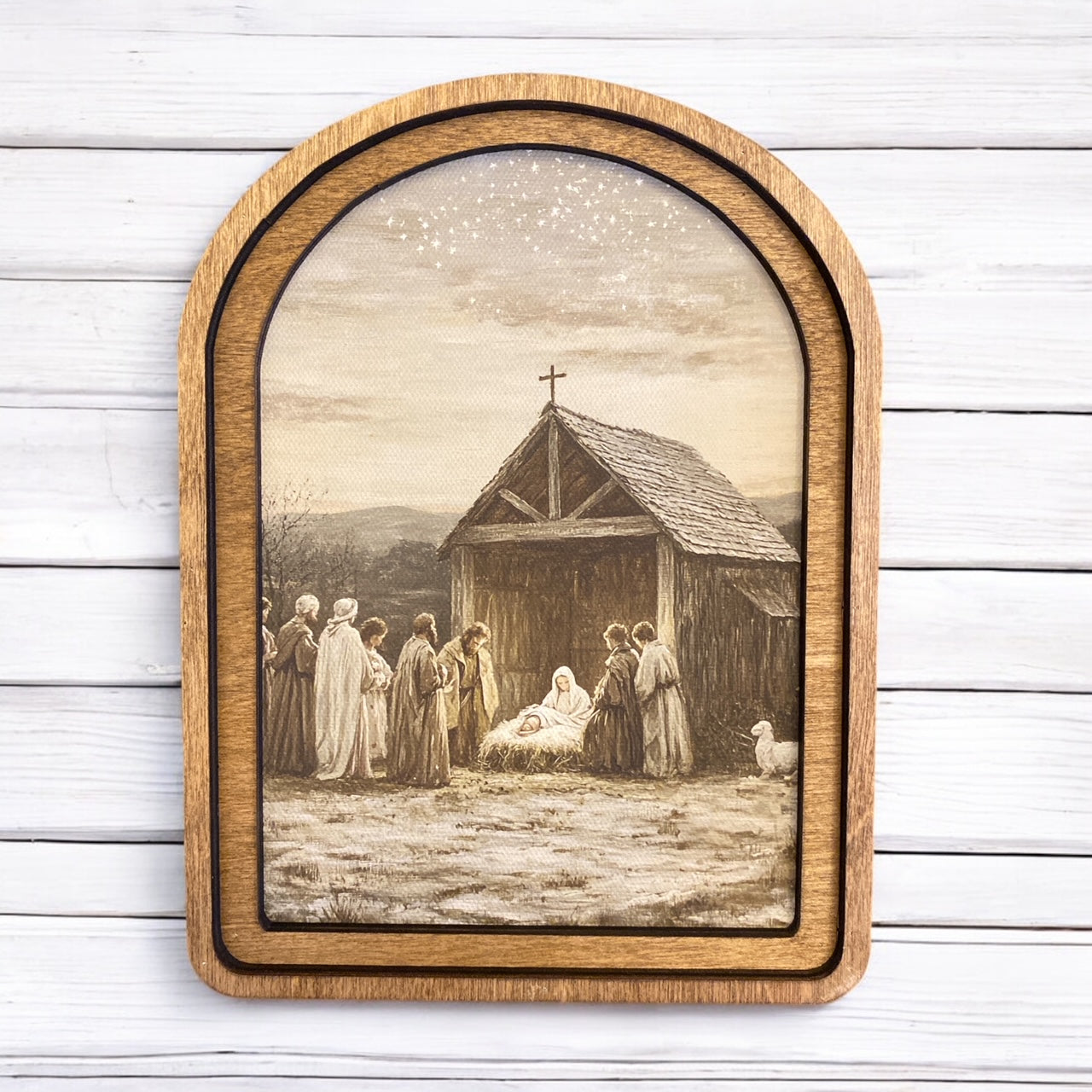 Arch Top Nativity Scene Framed Canvas - 8"x6"