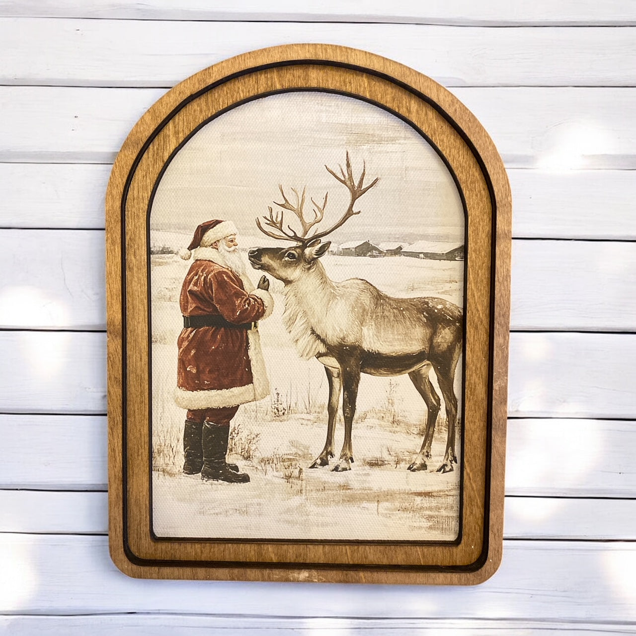 Arch Top Santa Reindeer Framed Canvas - 8"x6"