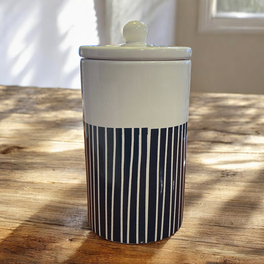 Lidded Jar with Blue Stripes - 8.5"