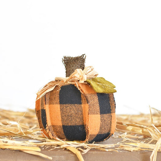Orange Plaid Fabric Pumpkin - 4.5"