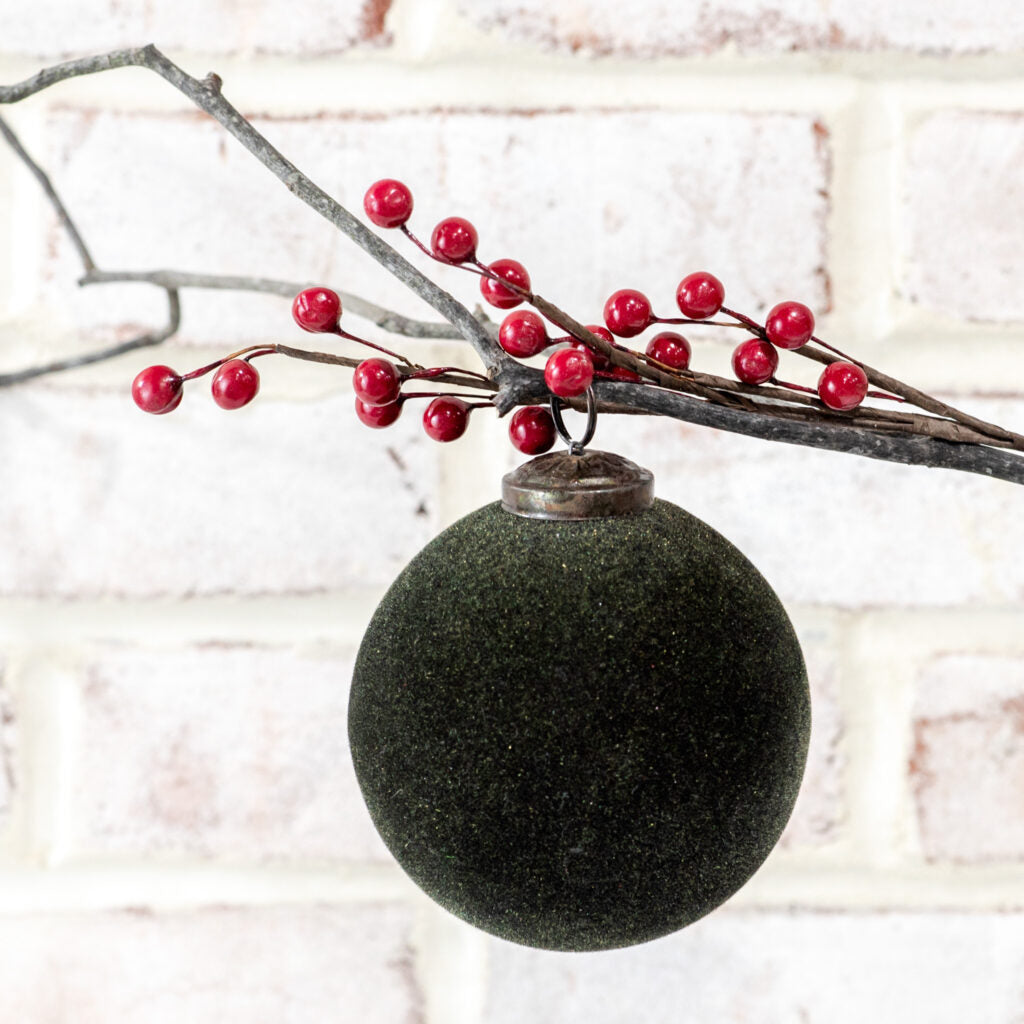 Moss Velvet Ball Ornament - 4"