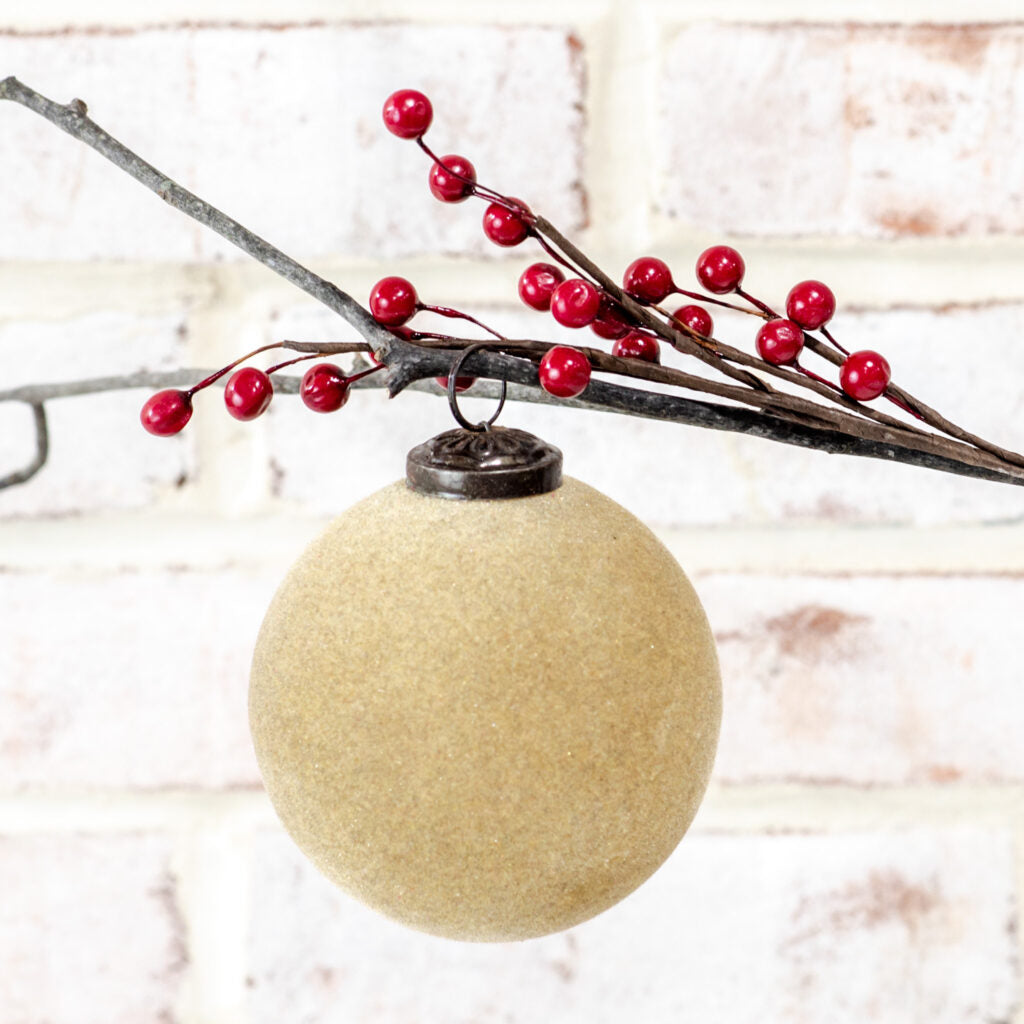 Tan Velvet Ball Ornament - 4"