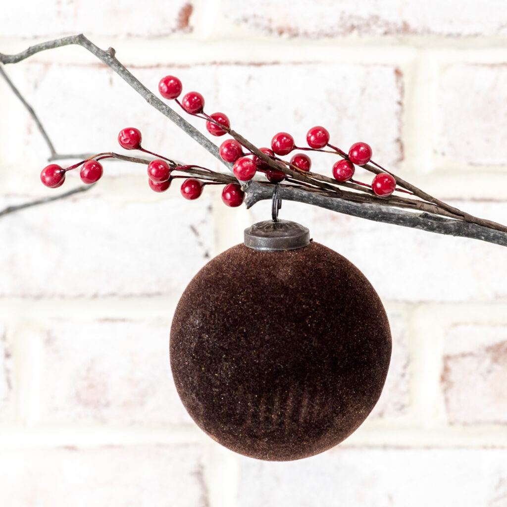 Brown Velvet Ball Ornament - 4”