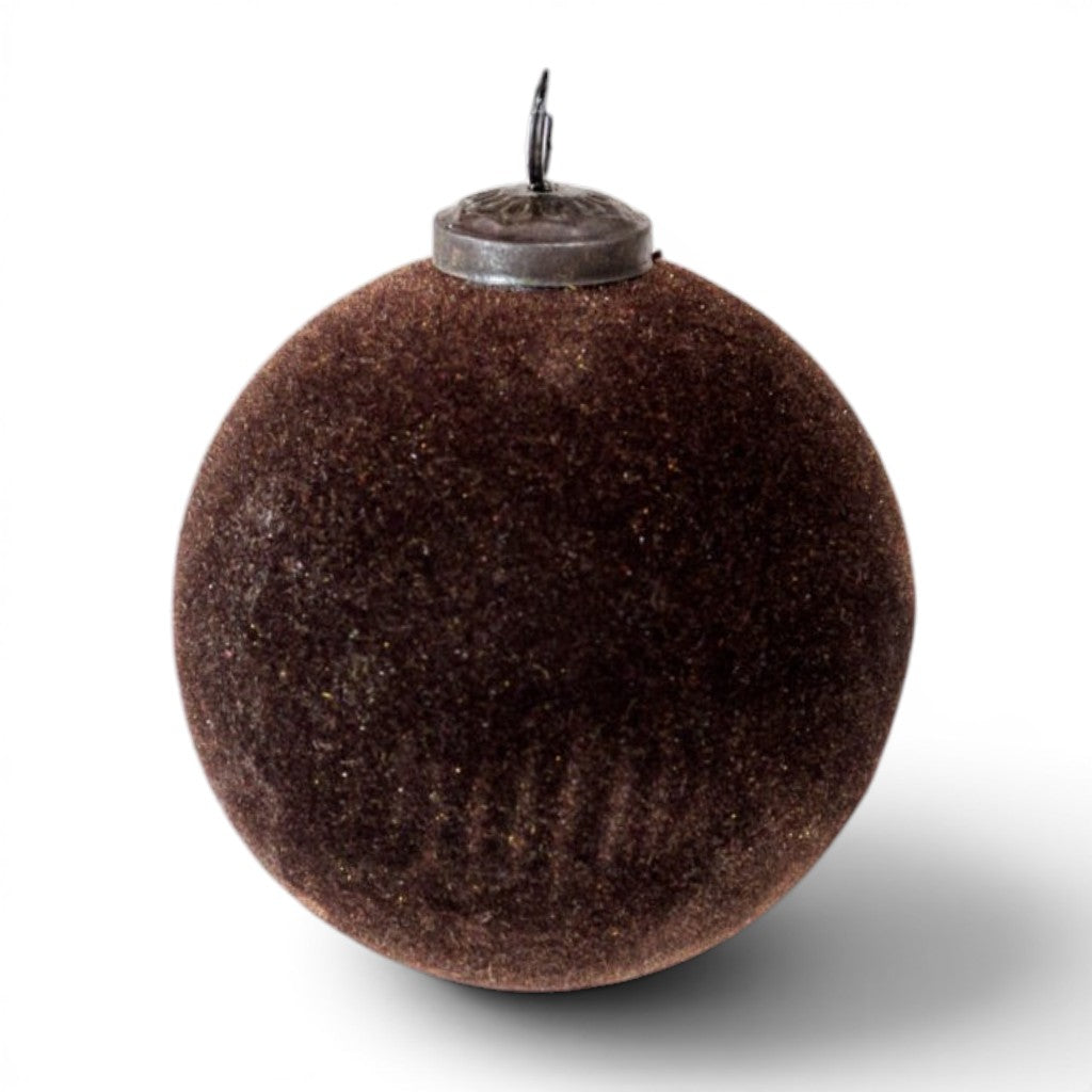 Brown Velvet Ball Ornament - 4”