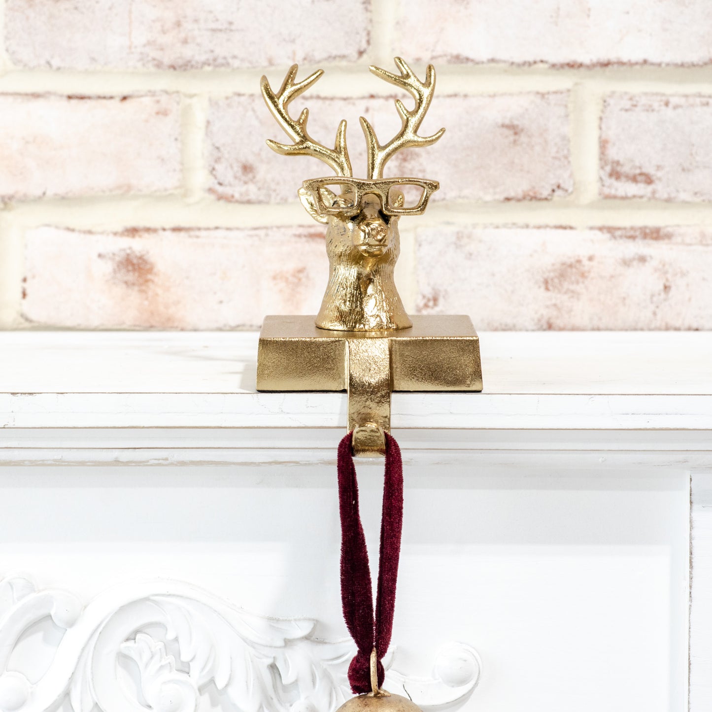 Gold Eyeglasses Reindeer Stocking Holder