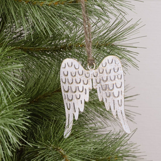 White Gold Angel Wings Ornament - 4"x3"