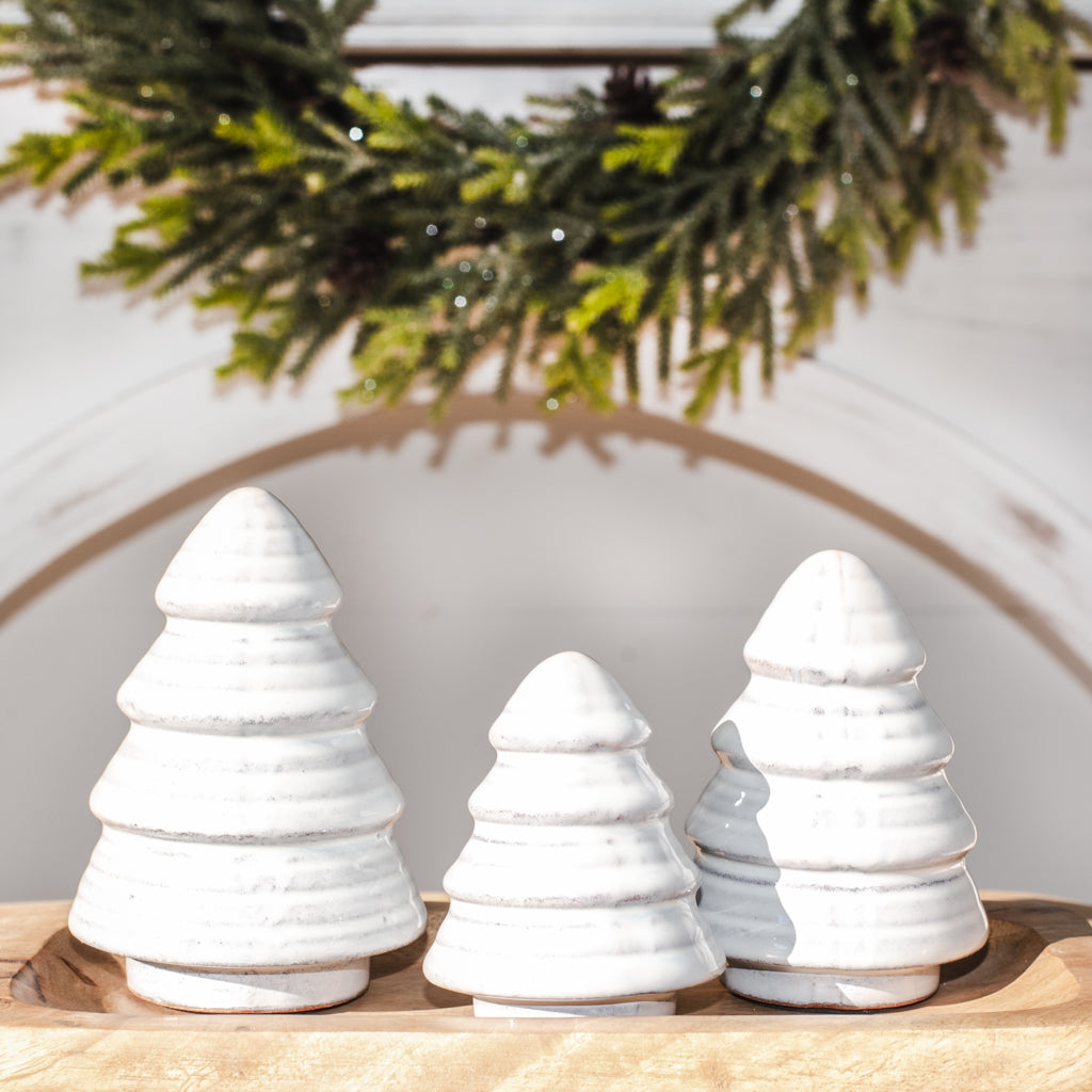 Stumpy Ceramic White Christmas Trees - Set of 3