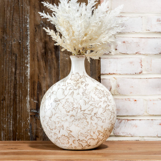 Beige Heirloom Small Neck Vase - 10"