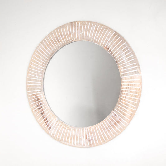 Round Striped Whitewashed Wood Mirror 22"