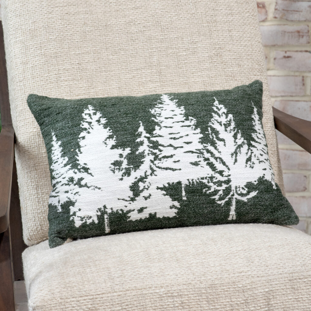 Green Pillow with White Trees - 14"x20"