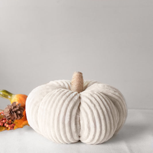 Beige Velvet Corduroy Pumpkin - 9"