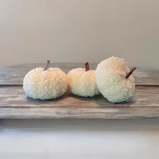 Set of 3 Mini White Sherpa Pumpkins