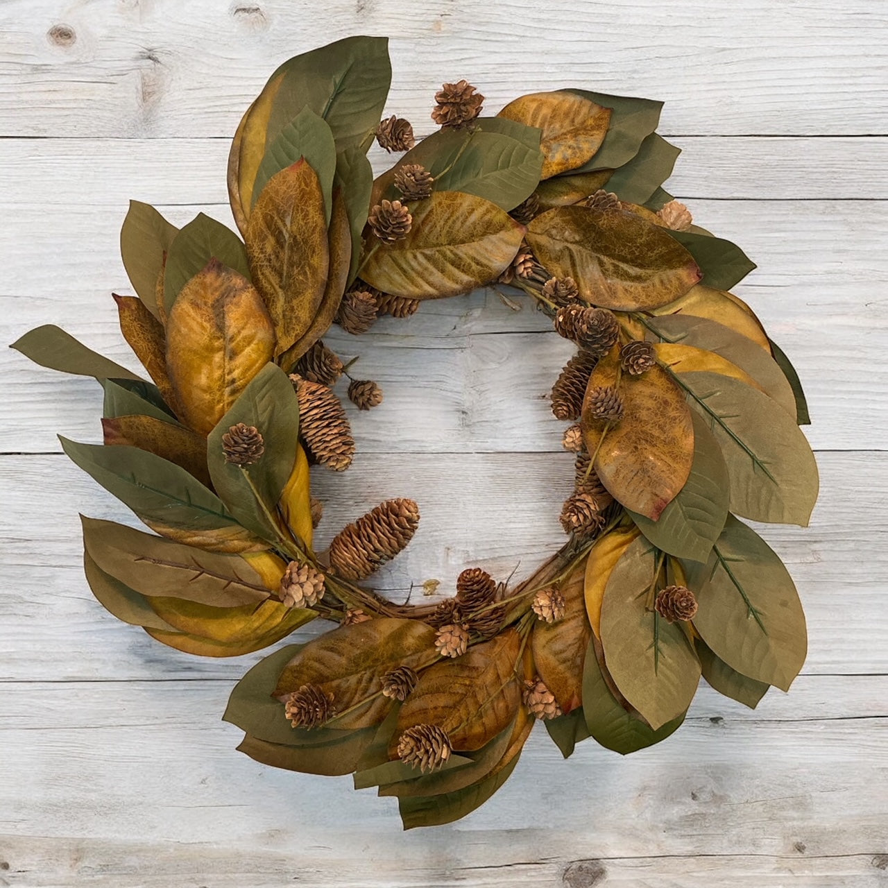 Autumn Magnolia and Pinecone Wreath - 20"