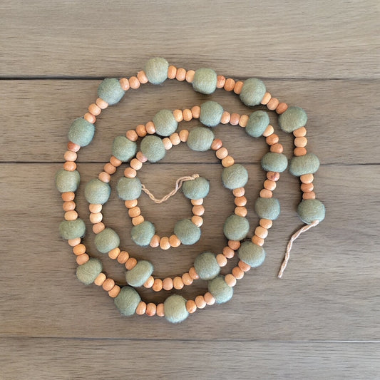 Wool and Wood Pom Pom Bead Garland - 72"