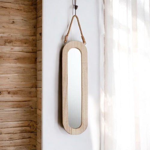 Wooden Oval Hanging Mirror - 20.5"