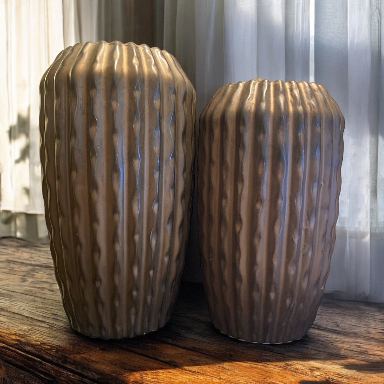 Rustic Bronze Saguaro Ribbed Vase