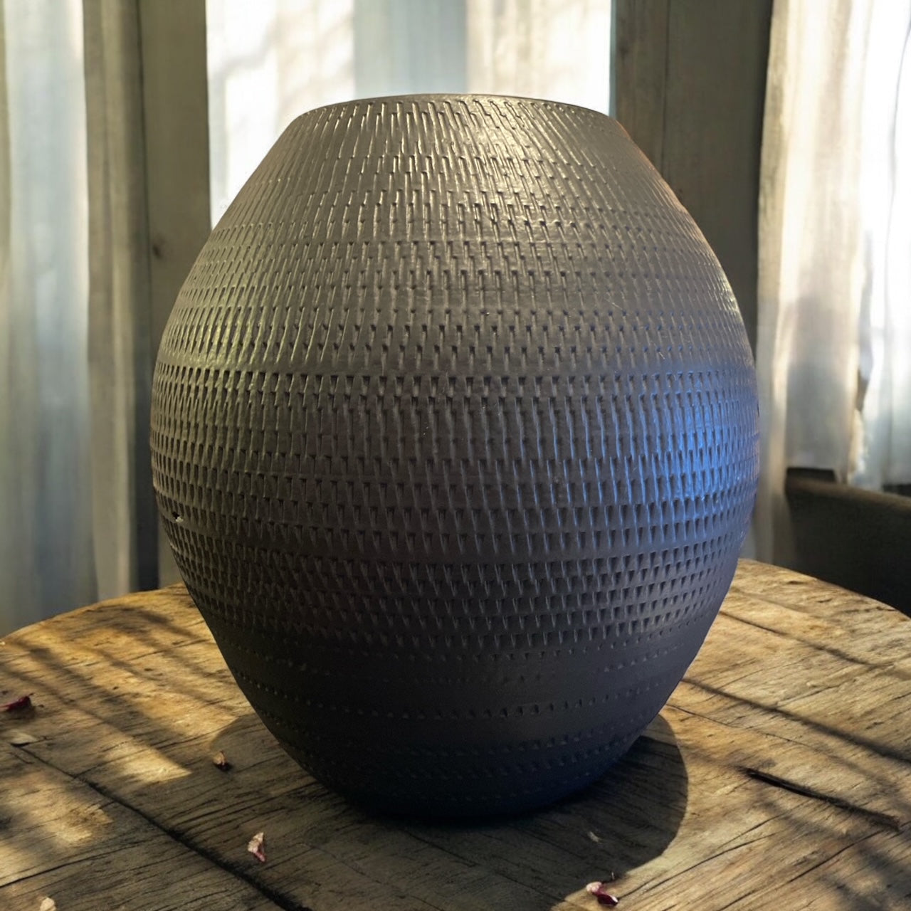 Textured Rounded Black Vase - 12"