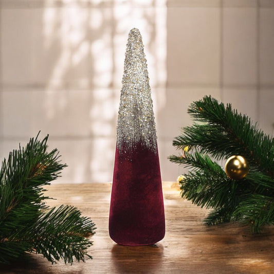 Red Velvet Christmas Cone Tree with Gold Glitter - 18.5"