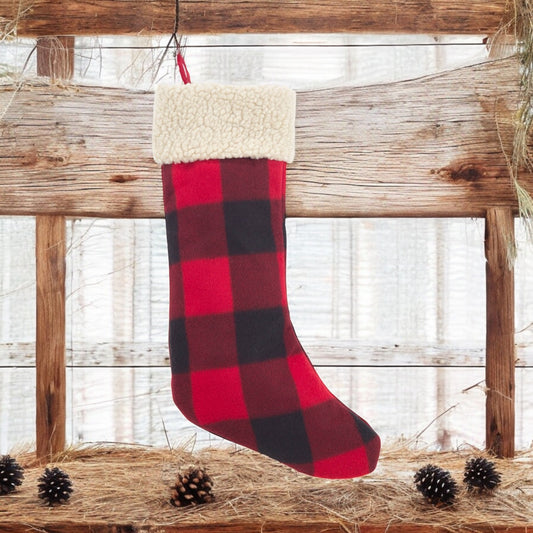 Buffalo Plaid + Sherpa Stocking - 10"x18"