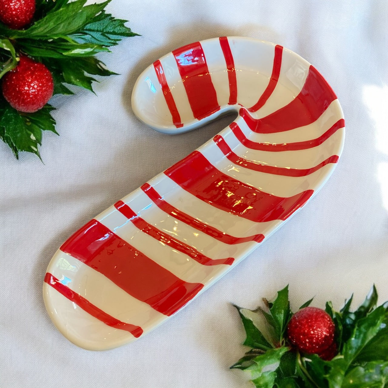 Candy Cane Ceramic Serving Plate